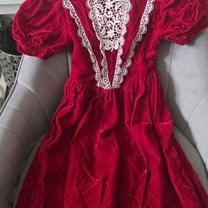 Gunne Sax Crimson Velvet Dress with Ivory Lace